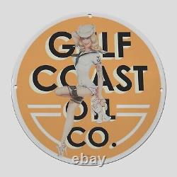 Vintage Gilf Coast Oil 1982 Oil Porcelain Gas Pump Sign