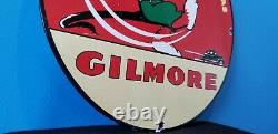 Vintage Gilmore Gasoline Porcelain Gas Oil Service Red Lion Pump Plate Sign