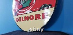 Vintage Gilmore Gasoline Porcelain Gas Oil Service Red Lion Pump Plate Sign