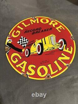 Vintage Gilmore Gasoline Porcelain Sign Service Station Pump Plate