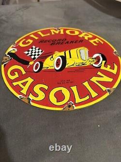 Vintage Gilmore Gasoline Porcelain Sign Service Station Pump Plate
