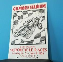 Vintage Gilmore Stadium Motorcycle Race 18 Porcelain Gasoline & Oil Pump Sign