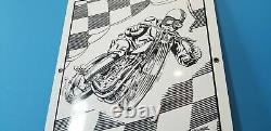 Vintage Gilmore Stadium Motorcycle Race 18 Porcelain Gasoline & Oil Pump Sign