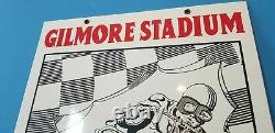 Vintage Gilmore Stadium Motorcycle Race 18 Porcelain Gasoline & Oil Pump Sign