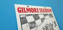 Vintage Gilmore Stadium Motorcycle Race 18 Porcelain Gasoline & Oil Pump Sign