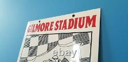 Vintage Gilmore Stadium Motorcycle Race 18 Porcelain Gasoline & Oil Pump Sign