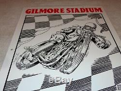Vintage Gilmore Stadium Motorcycle Race 18 Porcelain Metal Gasoline & Oil Sign