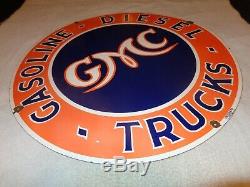 Vintage Gmc Diesel Trucks 30 Porcelain Metal General Motors Gasoline & Oil Sign