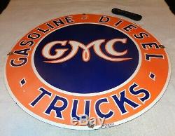 Vintage Gmc Diesel Trucks 30 Porcelain Metal General Motors Gasoline & Oil Sign