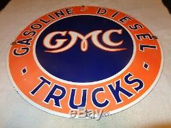 Vintage Gmc Diesel Trucks 30 Porcelain Metal General Motors Gasoline & Oil Sign