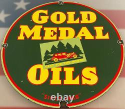 Vintage Gold Medal Motor Oil Porcelain Service Sign Gas Station Pump Plate