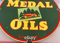 Vintage Gold Medal Motor Oil Porcelain Service Sign Gas Station Pump Plate