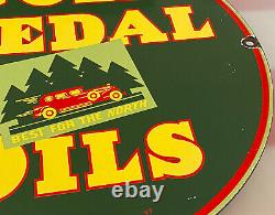 Vintage Gold Medal Motor Oil Porcelain Service Sign Gas Station Pump Plate