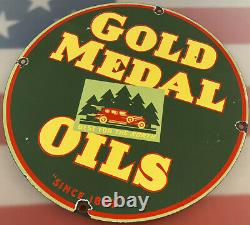 Vintage Gold Medal Motor Oil Porcelain Service Sign Gas Station Pump Plate