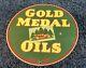 Vintage Gold Medal Oils Porcelain Gasoline Service Station Pump Plate Sign