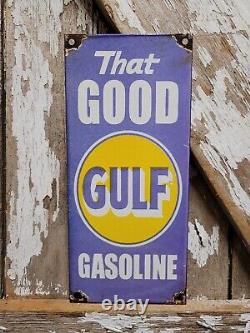 Vintage Good Gulf Porcelain Sign Petroleum Oil Gas Station Service Pump Plate