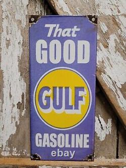 Vintage Good Gulf Porcelain Sign Petroleum Oil Gas Station Service Pump Plate