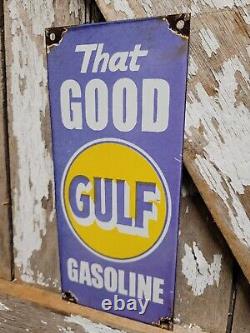 Vintage Good Gulf Porcelain Sign Petroleum Oil Gas Station Service Pump Plate