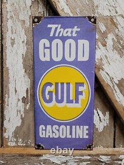 Vintage Good Gulf Porcelain Sign Petroleum Oil Gas Station Service Pump Plate