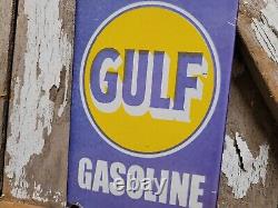 Vintage Good Gulf Porcelain Sign Petroleum Oil Gas Station Service Pump Plate
