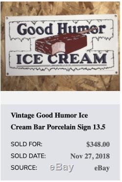 Vintage Good Humor Ice Cream Bar Truck 14 Porcelain Metal Gasoline & Oil Sign