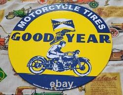 Vintage Goodyear Motorcycle Porcelain Gas Bike Tires Service Dealer Pump Sign