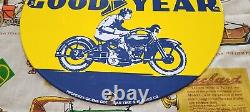Vintage Goodyear Motorcycle Porcelain Gas Bike Tires Service Dealer Pump Sign