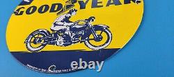 Vintage Goodyear Motorcycle Porcelain Gas Bike Tires Service Station Pump Sign