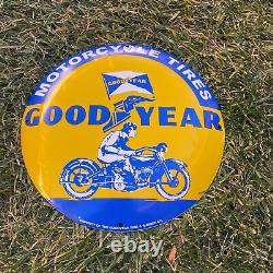 Vintage Goodyear Motorcycle Tires Porcelain Metal Gas & Oil 12 Button Shop Sign