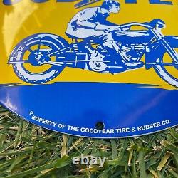 Vintage Goodyear Motorcycle Tires Porcelain Metal Gas & Oil 12 Button Shop Sign