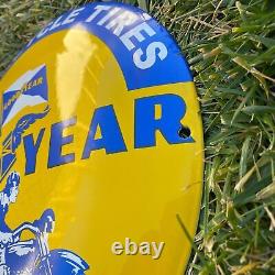 Vintage Goodyear Motorcycle Tires Porcelain Metal Gas & Oil 12 Button Shop Sign