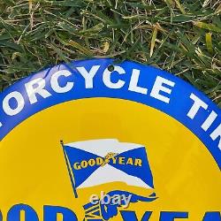 Vintage Goodyear Motorcycle Tires Porcelain Metal Gas & Oil 12 Button Shop Sign