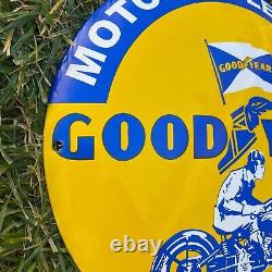 Vintage Goodyear Motorcycle Tires Porcelain Metal Gas & Oil 12 Button Shop Sign