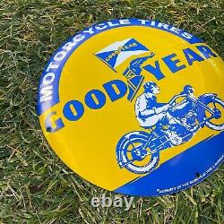 Vintage Goodyear Motorcycle Tires Porcelain Metal Gas & Oil 12 Button Shop Sign