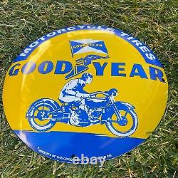 Vintage Goodyear Motorcycle Tires Porcelain Metal Gas & Oil 12 Button Shop Sign