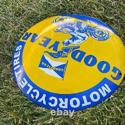 Vintage Goodyear Motorcycle Tires Porcelain Metal Gas & Oil 12 Button Shop Sign