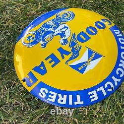 Vintage Goodyear Motorcycle Tires Porcelain Metal Gas & Oil 12 Button Shop Sign