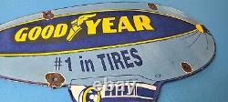 Vintage Goodyear Tires Porcelain Gas Blimp Service Station Pump Plate Sign