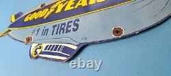 Vintage Goodyear Tires Porcelain Gas Blimp Service Station Pump Plate Sign