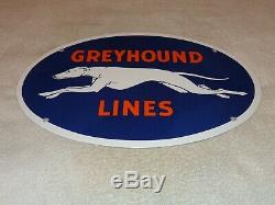 Vintage Greyhound Lines 16.5 Porcelain Metal Bus Station Gasoline Oil Sign Dog