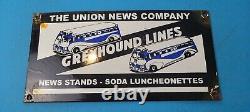 Vintage Greyhound Porcelain Bus Lines Union News Gas Pump Service Station Sign