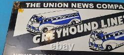 Vintage Greyhound Porcelain Bus Lines Union News Gas Pump Service Station Sign