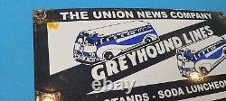 Vintage Greyhound Porcelain Bus Lines Union News Gas Pump Service Station Sign