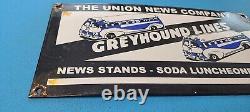 Vintage Greyhound Porcelain Bus Lines Union News Gas Pump Service Station Sign