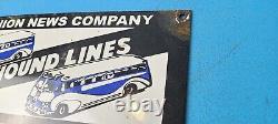 Vintage Greyhound Porcelain Bus Lines Union News Gas Pump Service Station Sign