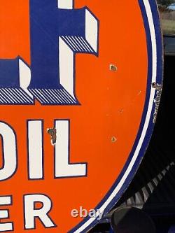 Vintage Gulf Fuel Oil Dealer Large Porcelain Sign (36 Inch) Hard To Find