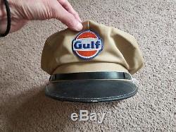 Vintage Gulf Gas Station Attendant Hat Cap Uniform Service Oil Sign Old