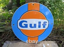 Vintage Gulf Gasoline & Oil Porcelain Gas Station Pump Sign 12