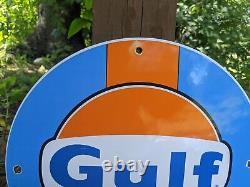 Vintage Gulf Gasoline & Oil Porcelain Gas Station Pump Sign 12