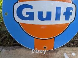 Vintage Gulf Gasoline & Oil Porcelain Gas Station Pump Sign 12